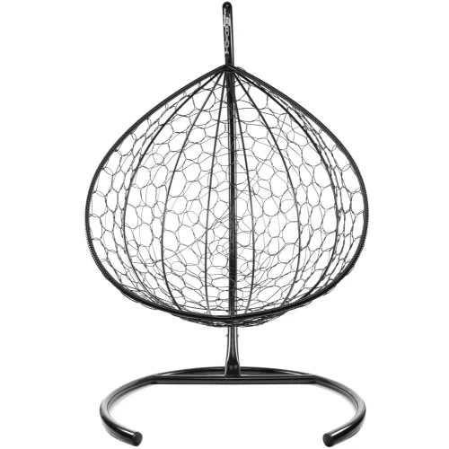 Кресло подвесное с ротангом XL черное с зеленой подушкой