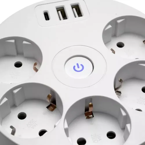 Удлинитель 5-мест. 2USB+С белый 2.5м STEKKER Comfort 49591