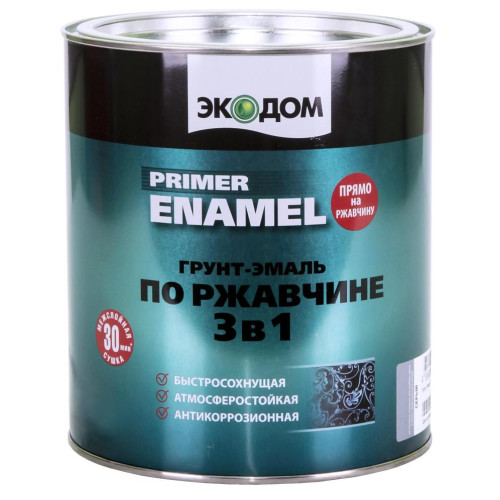 Грунт-эмаль ЭКОДОМ по ржавчине 3 в 1 зелёный мох 2,2 кг
