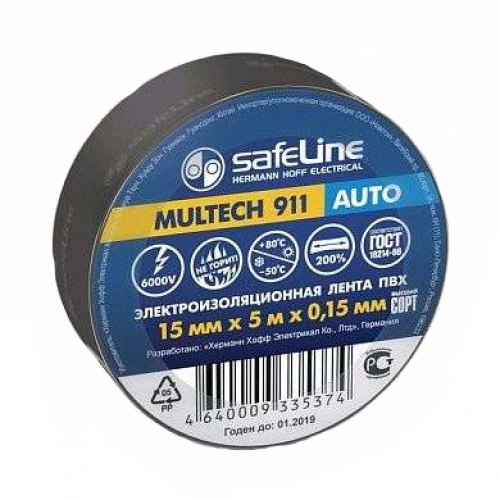 Изолента ПВХ 15мм х 5м черная Auto SAFELINE (630899)