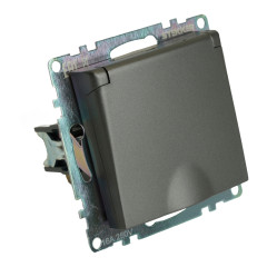 Розетка 2P+Е Катрин графит крышка,с защитной шторкой GLS16-7112-06