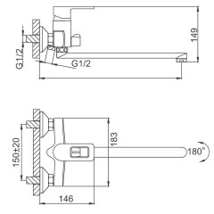 Смеситель для ванны FRUD R22072 ф 40, излив 35F