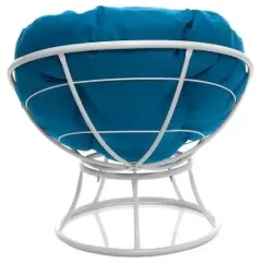 Кресло ПОНЧИК без ротанга белое с голубой подушкой