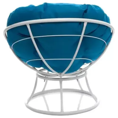 Кресло ПОНЧИК без ротанга белое с голубой подушкой