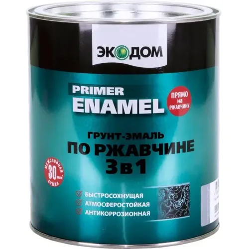 Грунт-эмаль ЭКОДОМ по ржавчине 3 в 1 белая 2,2 кг
