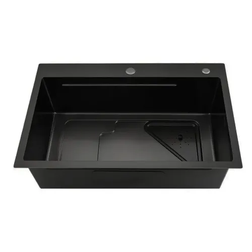 Мойка нерж. врезная GAPPO 72х46х21,5 см тол. 3 мм, чёрная (сифон, коландер) GS7246-6