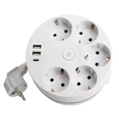 Удлинитель 5-мест. 2USB+С белый 2.5м STEKKER Comfort 49591