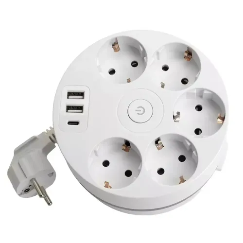 Удлинитель 5-мест. 2USB+С белый 2.5м STEKKER Comfort 49591