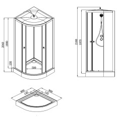 Душевая кабина LORANTO 90х90х205см низ. поддон, белое заднее стекло, чёрный профиль CS-22109