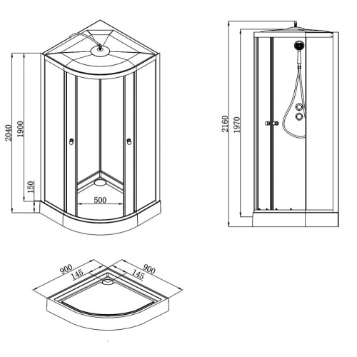 Душевая кабина LORANTO 90х90х205см низ. поддон, белое заднее стекло, чёрный профиль CS-22109