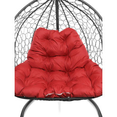 Кресло подвесное с ротангом ДЛЯ ДВОИХ черное с красной подушкой