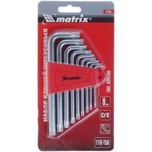 Набор ключей шестигранных MATRIX TORX 9шт короткие сатин (Т10-Т50мм) (12305)