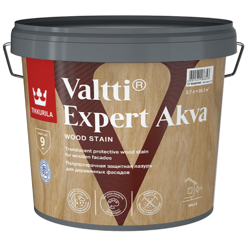 Антисептик Тиккурила ВАЛТТИ ЭКСПЕРТ АКВА для дерева БЕСЦВЕТНЫЙ (База под колеровку) 2,7 Л