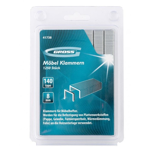 Скобы для степлера GROSS тип 140, 8 мм 1250 шт (41738)