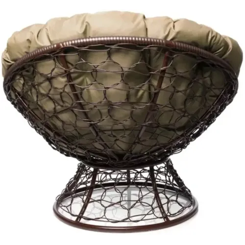 Кресло ПАПАСАН Home с ротангом коричневое с подушкой лен