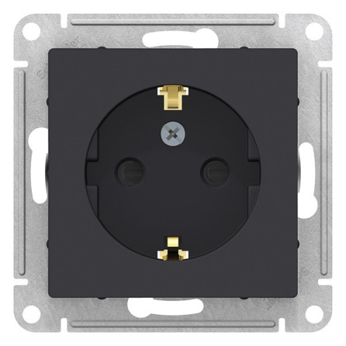 Розетка 2P+Е AtlasDesign шторки карбон SchE ATN001045