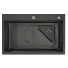 Мойка нерж. врезная GAPPO 72х46х21,5 см тол. 3 мм, чёрная (сифон, коландер) GS7246-6