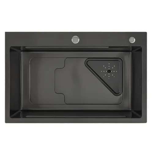 Мойка нерж. врезная GAPPO 72х46х21,5 см тол. 3 мм, чёрная (сифон, коландер) GS7246-6