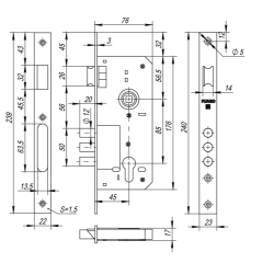 Замок врезной б/руч. FUARO DD900/C-45.85.3MR хром (15450)