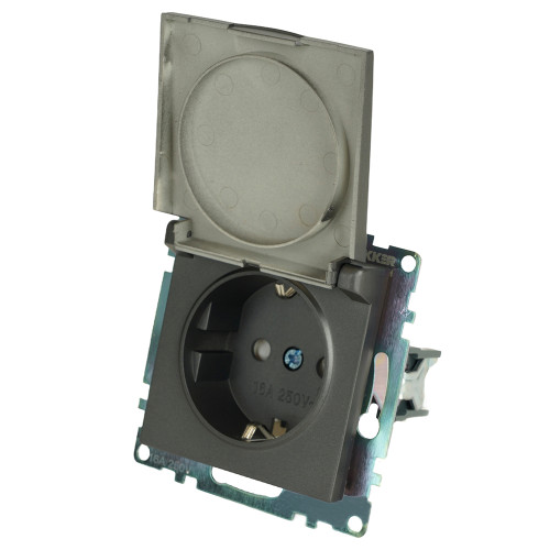 Розетка 2P+Е Катрин графит крышка,с защитной шторкой GLS16-7112-06