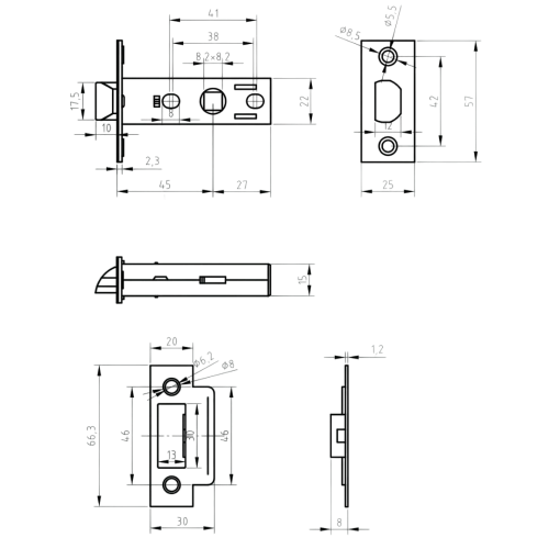 Защелка межкомн. PALIDORE 6-45 PC хром (15098)