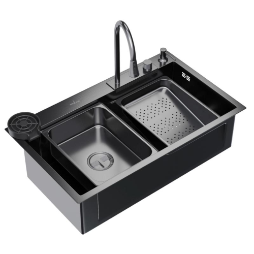 Мойка нерж. врезная MIXLINE PRO 750х460х215мм,черн.графит, сиф/доз/смесит/кол/д.р/о.с