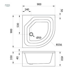 Поддон акриловый ТРИТОН 90х90х45см полукруглый ПД5