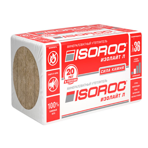 Утеплитель мин/ват ISOROC ИЗОЛАЙТ-Л пл-40 (1000х600х100) (4шт, 2,4м2, 0,24м3, 40кг/м3)