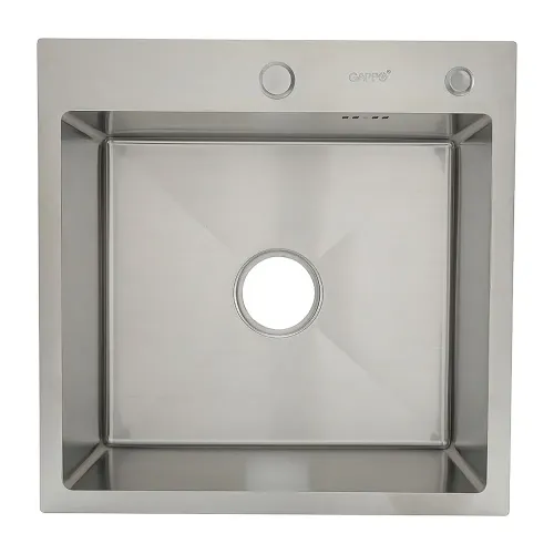 Мойка нерж. врезная GAPPO 50х50х21,5 см тол. 3 мм, сатин (сифон, коландер) GS5050
