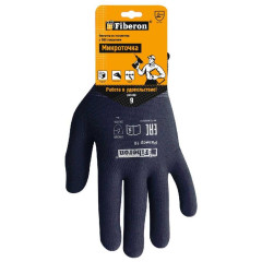 Перчатки полиэстер Fiberon черные, микроточка (445452)