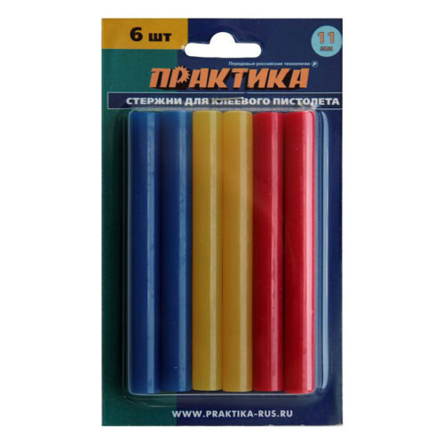Стержни клеевые ПРАКТИКА 11*100 мм, 6 шт, цветные (641-688)