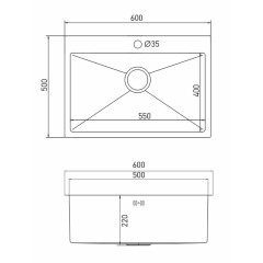 Мойка нерж. врезная MIXLINE PRO 60х50 тол. 3 мм,черный графит, с сифоном