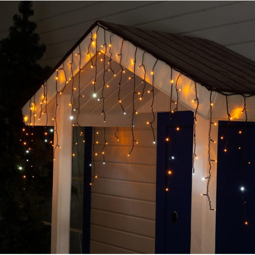 Гирлянда LUAZON LIGHTING Бахрома 3х0,6м темная нить, 160 LED свечение желтое с мерцанием (3584179)