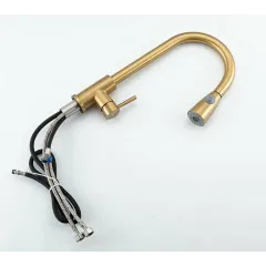 Смеситель для кухни FRAP F60991-3 с выдвижным гибким изливом, сатин золотой