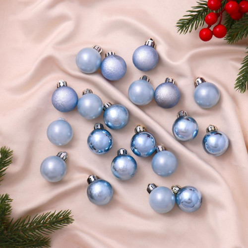 Шары новогодние Классика ассорти голубой набор 20 шт, диаметр: 3 см (6531980)