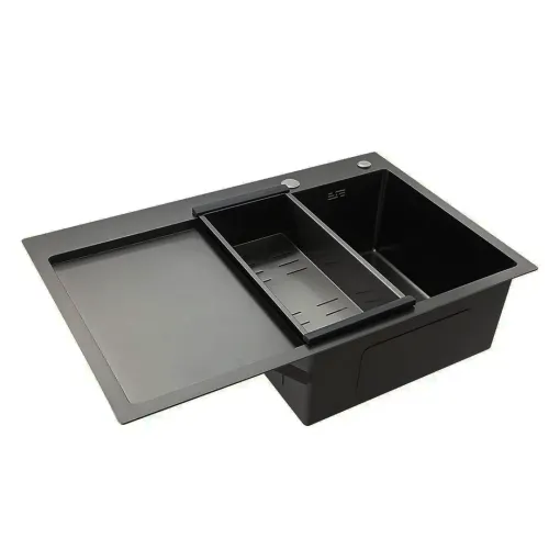 Мойка нерж. врезная GAPPO 78х50х21,5 см тол. 3 мм, чёрная, правая (сифон, коландер) GS7850-6R
