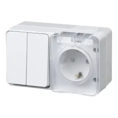 Блок комбинированный О/У AtlasDesign Profi54 розетка 16А 250В защ.шторки + 2-кл.выкл.10А IP54 бел.SchE ATN540174