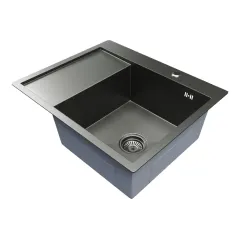 Мойка нерж. врезная MIXLINE PRO 60х50 тол. 3 мм, правая, черный графит, с сифоном