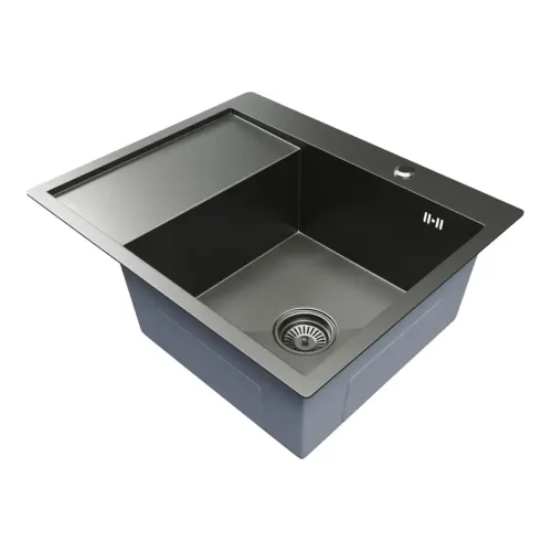 Мойка нерж. врезная MIXLINE PRO 60х50 тол. 3 мм, правая, черный графит, с сифоном