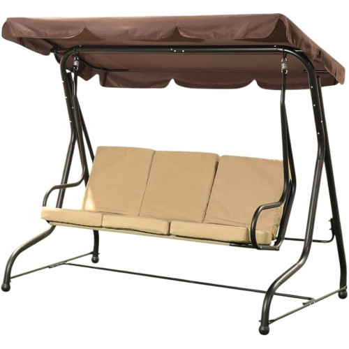 Качели садовые 3-х местные 195*120*170см, макс. нагрузка 200кг, бежевые с коричневой крышей YT8050 N.N (311201)