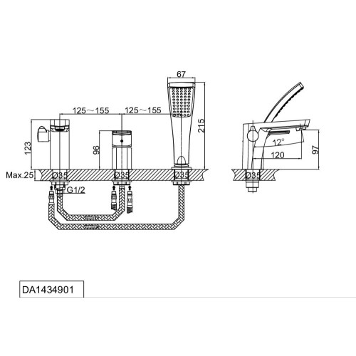 Смеситель для ванны врезной D&K на 3 отверстия DA1434901