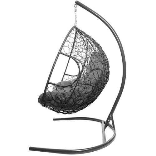 Кресло подвесное с ротангом ДЛЯ ДВОИХ серое с серой подушкой