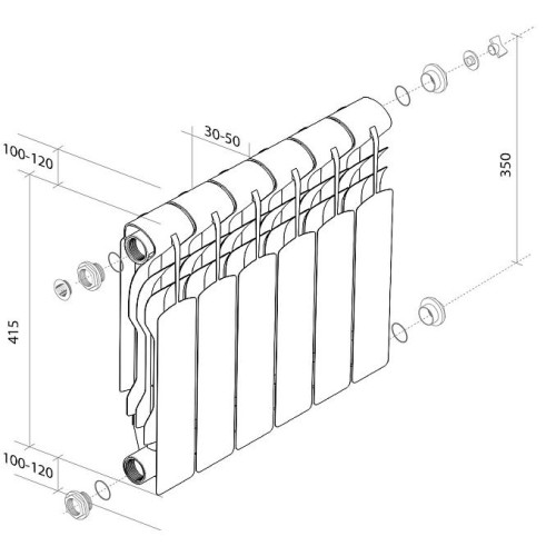 Радиатор биметаллический  ROYAL THERMO Revolution Bimetall 350/80 6 сек.