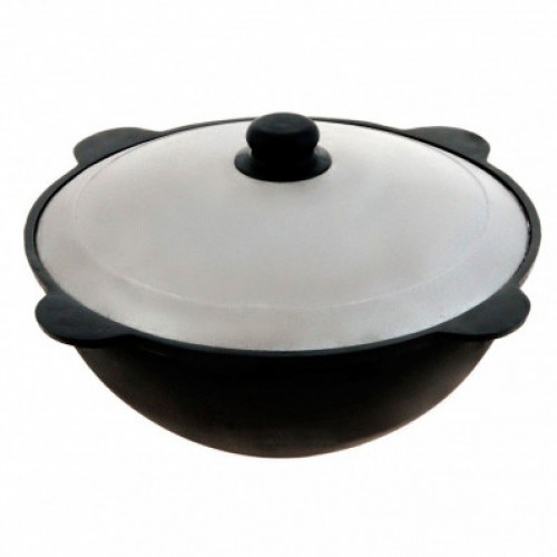 Казан УЗБЕКСКИЙ чугунный с крышкой, дно плоское, 12л