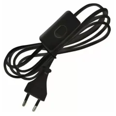 Шнур 2х0,75мм 2м черный с выключателем и плоской вилкой Ecola