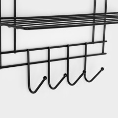 Полка для ванной комнаты прямая, 33х12,5 4 крючка, черная (9411041)