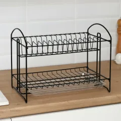 Сушилка для посуды металл, с поддоном, 2 яруса 39,5х24х29,5 см, черн (10638598)