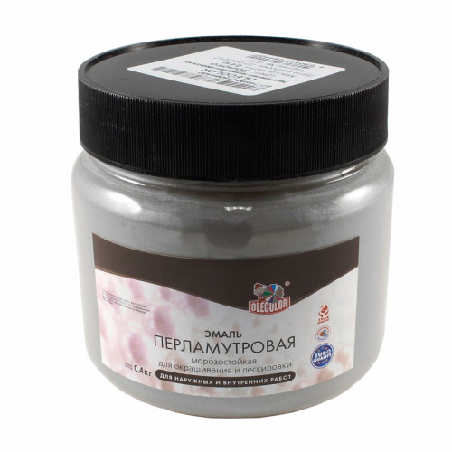 Эмаль универсальная OLECOLOR акриловая перламутровая серебро 0,1 кг