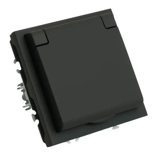 Розетка 2P+E ЭМИЛИ защ.шторки с крышкой черный RST16-5112-05