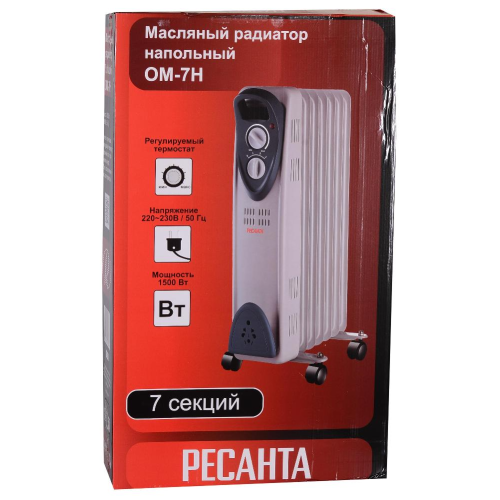 Обогреватель масляный РЕСАНТА ОМ- 7Н (1,5 кВт) (67/3/7) (*10)